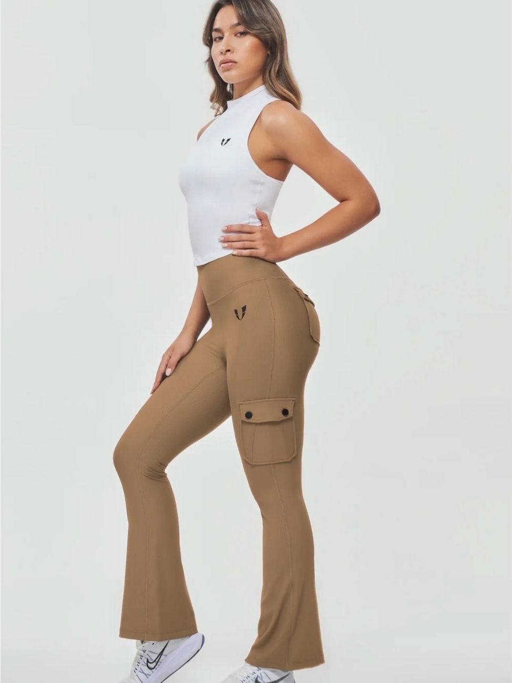 Women's Cargo Pocket Flare Pants in Brown